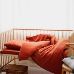 Keseli Organik Müslin Nevresim Takımı 100X135 cm +/ - 3cm Çarşaf 120X150 Yastık 35X45 cm Rust